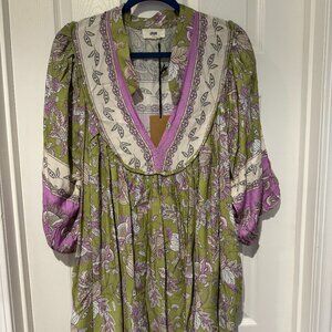 NWT JAASE PLUS SIZE 2XL/3XL BOHEME A-LINE V-NECK TUNIC TOP PUFF SLEEVE